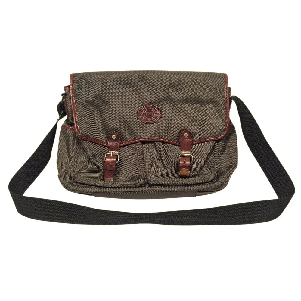 Vintage Filson Messenger Bag Large Brown Ballistic Nylon Leather Trim Field Bag